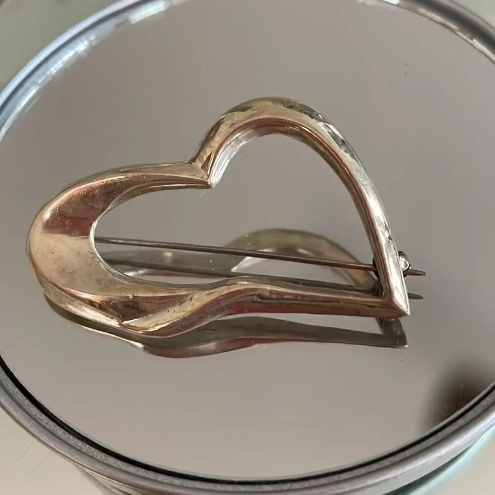 Vintage 925 silver open heart brooch pin‎